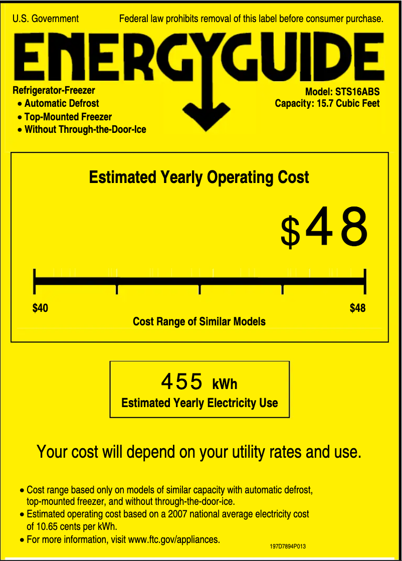 Page n°1 - Label énergétique GE STS16ABSWW