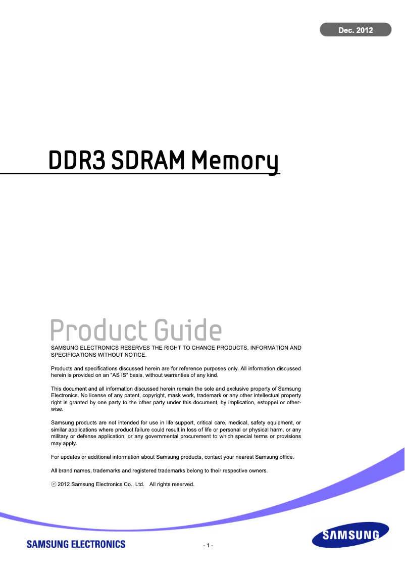 Page n°1 - Manuel utilisateur Samsung DDR3 1866MHz