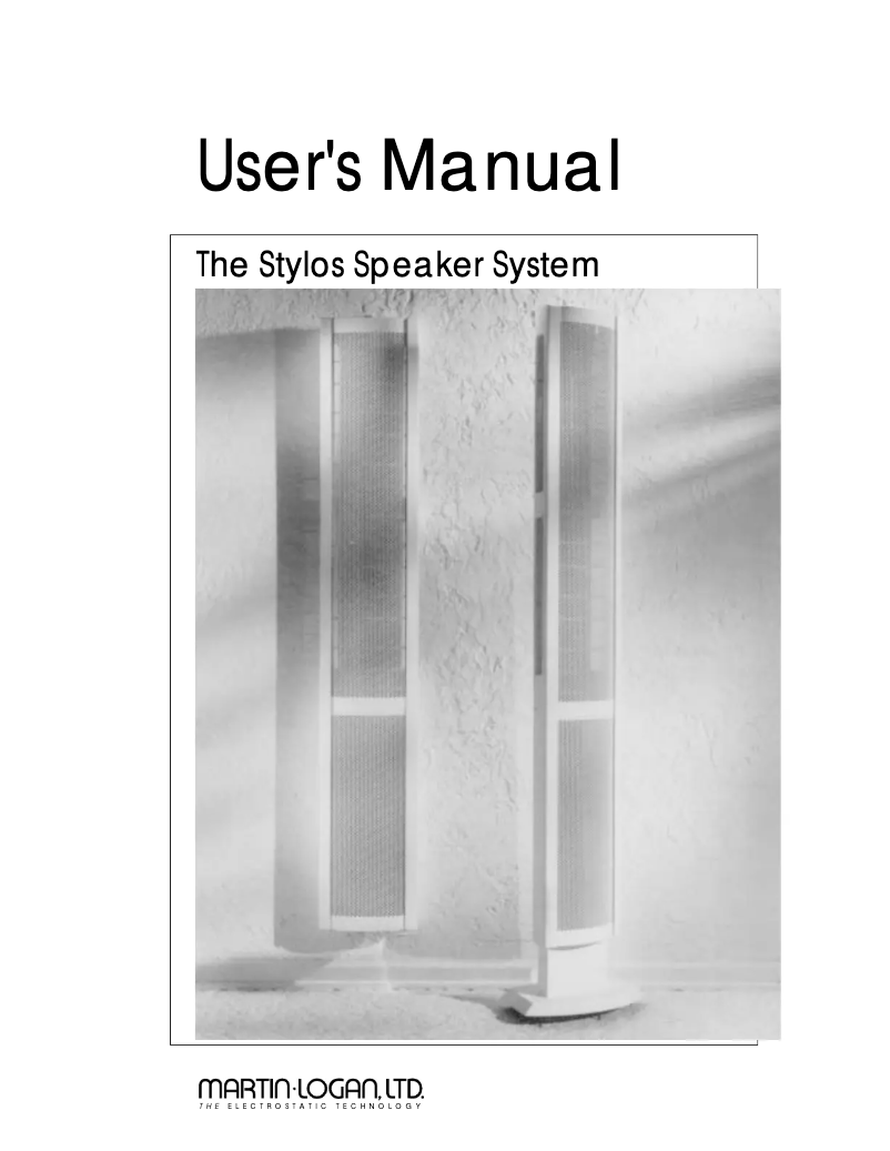 Page n°1 - Manuel utilisateur Martin Logan The Stylos