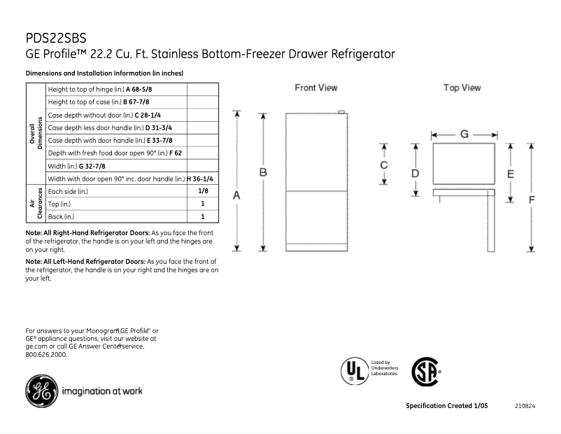 Image de la première page du manuel de l'appareil Profile PDS22SBSLSS