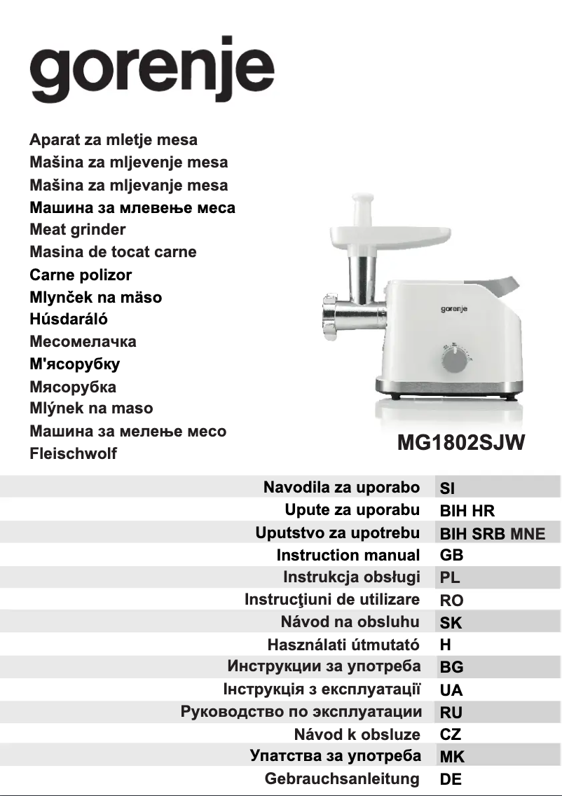 Page n°1 - Manuel utilisateur Gorenje MG1802SJW