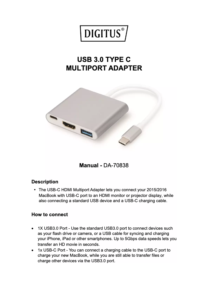 Page n°1 - Manuel utilisateur Digitus DA-70838