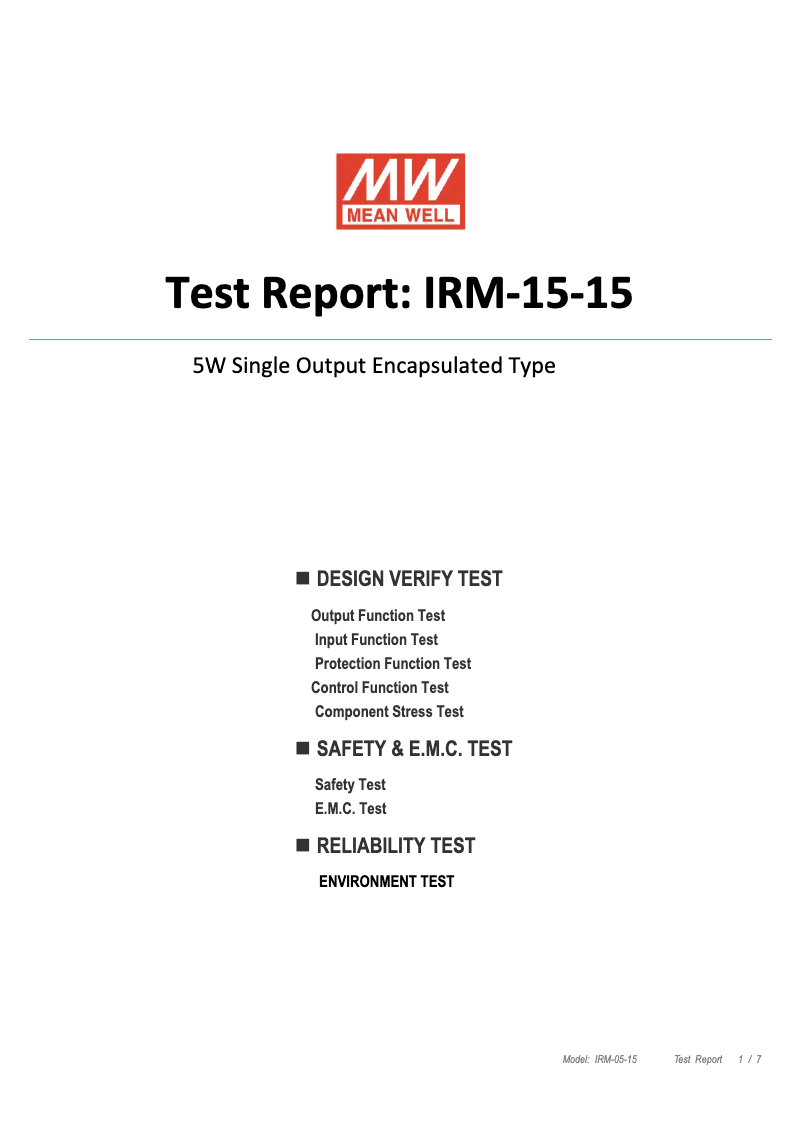 Page 1 de la notice Fiche technique Mean Well IRM-05-15