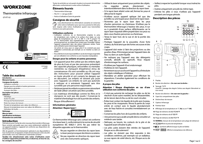 Page 1 de la notice Manuel utilisateur Workzone GT-IFT-02