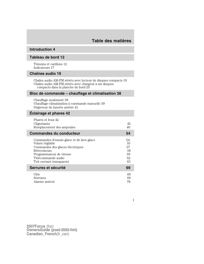 Page n°1 - Manuel utilisateur Ford Focus (2007)