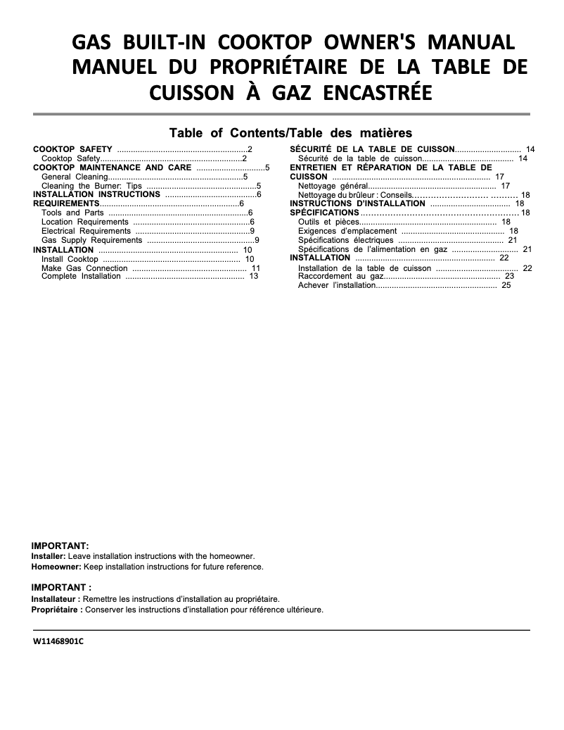 Page 1 de la notice Manuel utilisateur Whirlpool WCG55US0HB
