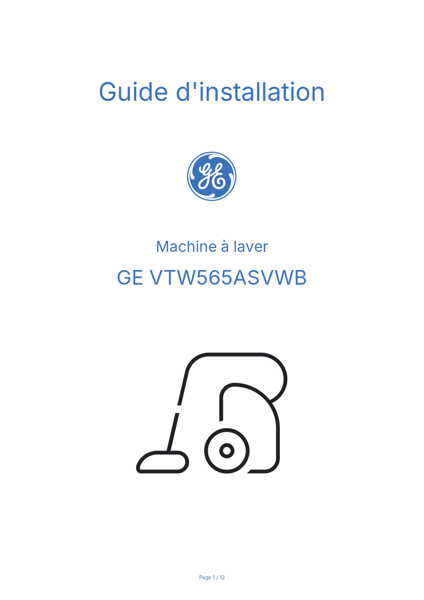 Page n°1 - Guide d'installation GE VTW565ASVWB