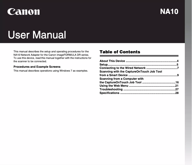 Image de la première page du manuel de l'appareil NA10