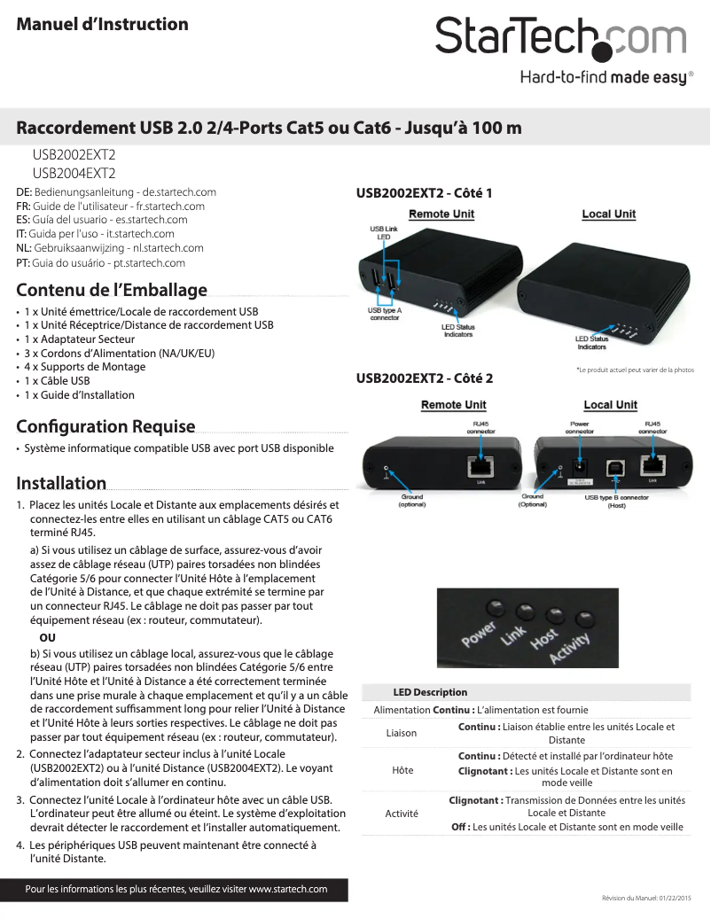 Page n°1 - Manuel utilisateur StarTech.com USB2001EXT2
