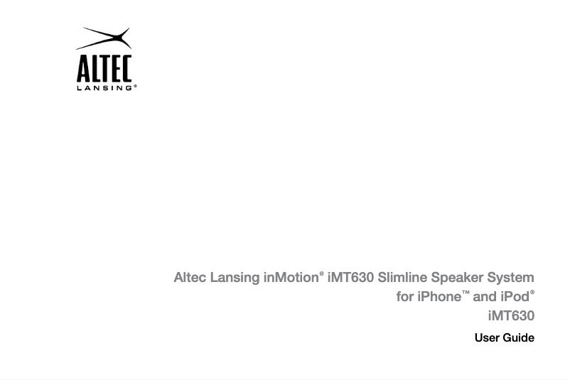 Page 1 de la notice Manuel utilisateur Altec Lansing iMT630