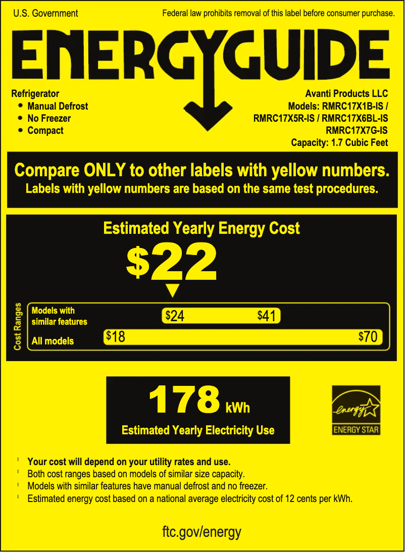 Page n°1 - Label énergétique Avanti RMRC17X1B-IS
