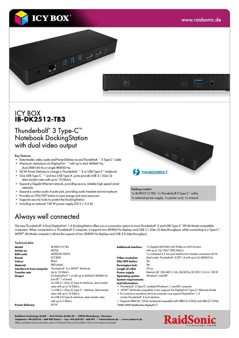 Página 1 del manual Ficha técnica Icy Box IB-DK2512-TB3