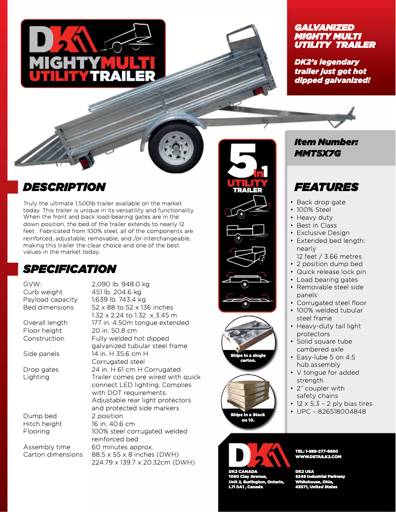 Page 1 de la notice Fiche technique Detail K2 MMT5X7G