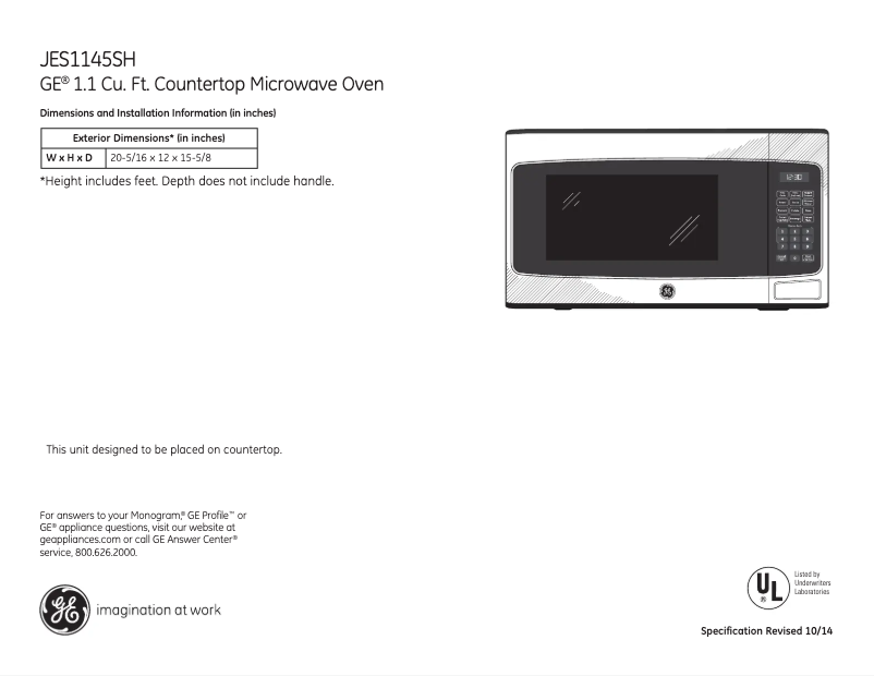 Page 1 de la notice Fiche technique GE JES1145SHSS