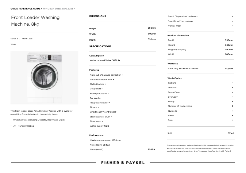 Page n°1 - Manuel utilisateur Fisher & Paykel WM1280J1
