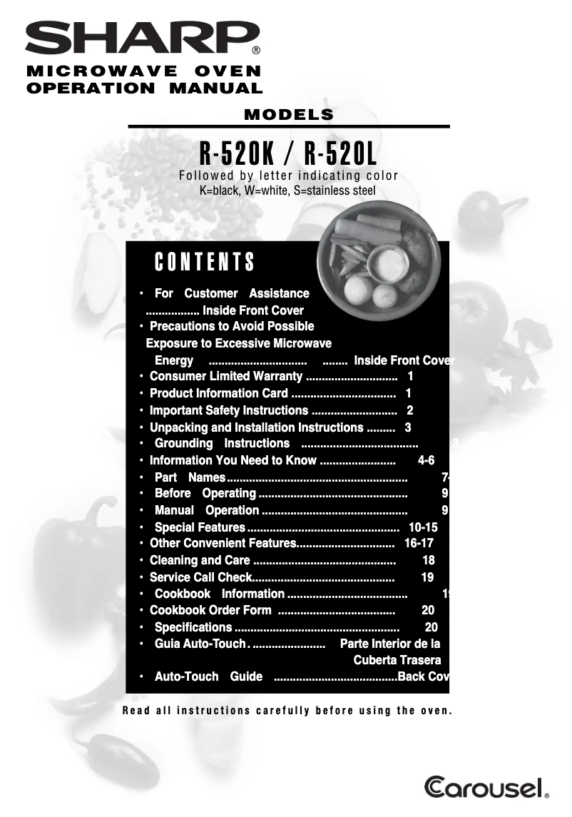 Page 1 de la notice Manuel utilisateur Sharp R-520LK