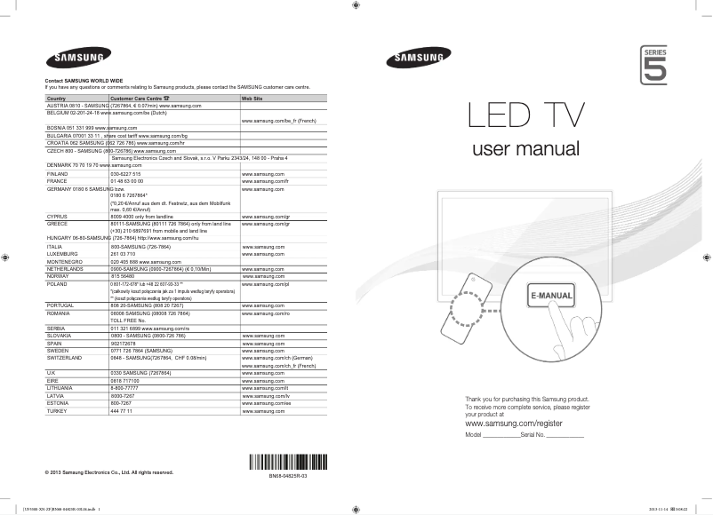 Page 1 de la notice Manuel utilisateur Samsung UE46F5700