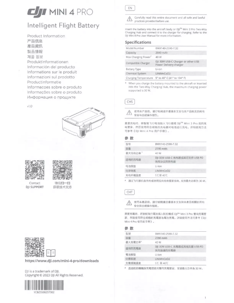 Page 1 de la notice Manuel utilisateur DJI Mini 4 Pro Intelligent Flight Battery