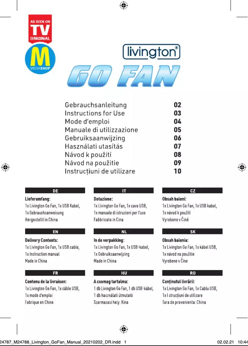 Page 1 de la notice Manuel utilisateur Livington Go Fan