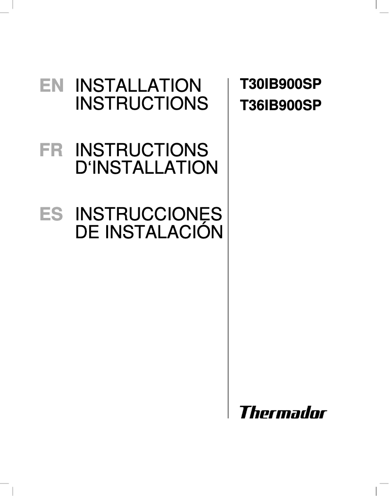 Page 1 de la notice Guide d'installation Thermador T30IB900SP