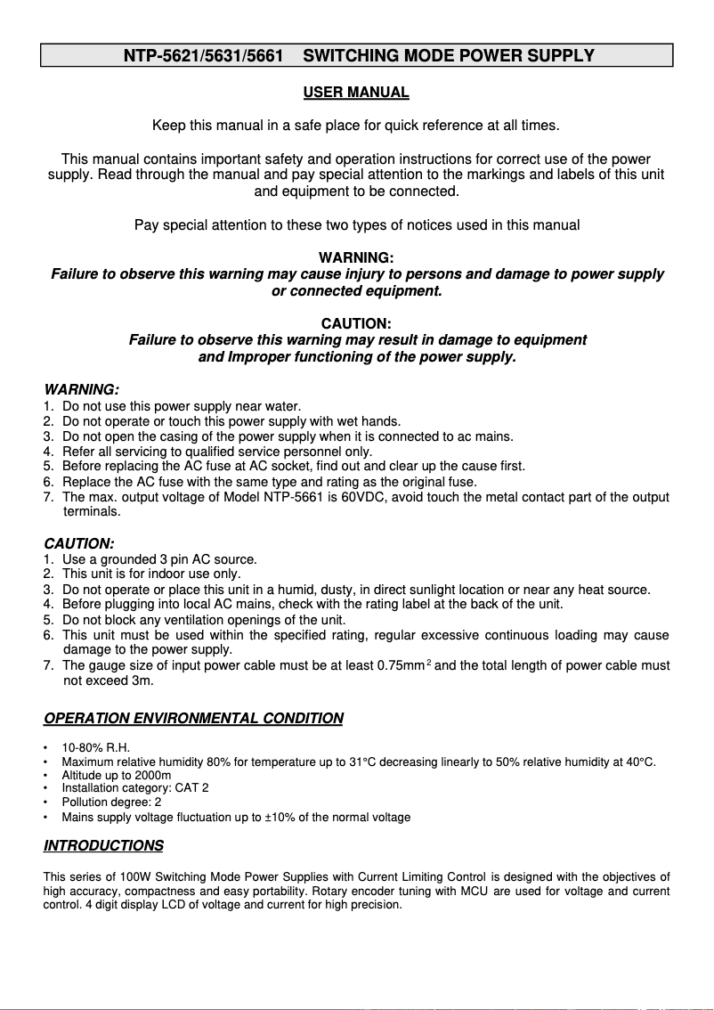 Page n°1 - Manuel utilisateur Manson NTP-5631