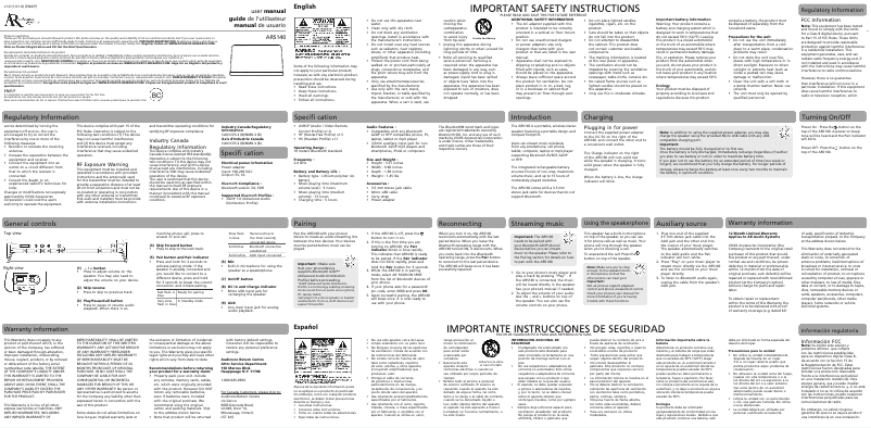 Page n°1 - Manuel utilisateur VOXX ARS140QTWH