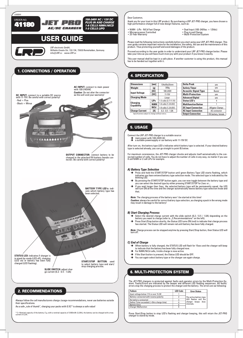 Page n°1 - Manuel utilisateur LRP Jet-Pro Charger