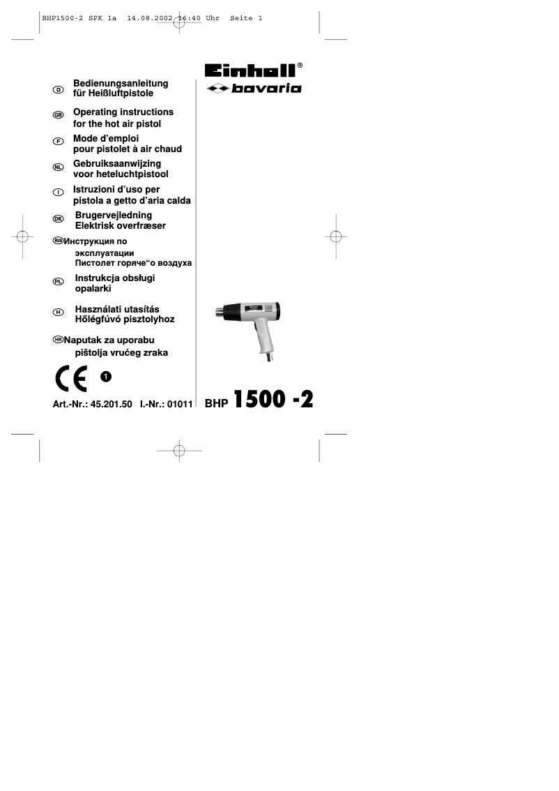 Page 1 de la notice Manuel utilisateur Einhell BHP 1500-2