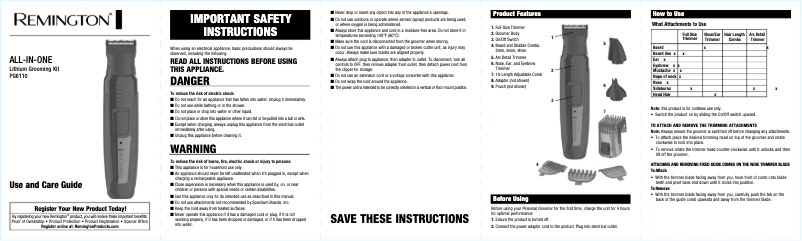 Page n°1 - Manuel utilisateur Remington PG6110