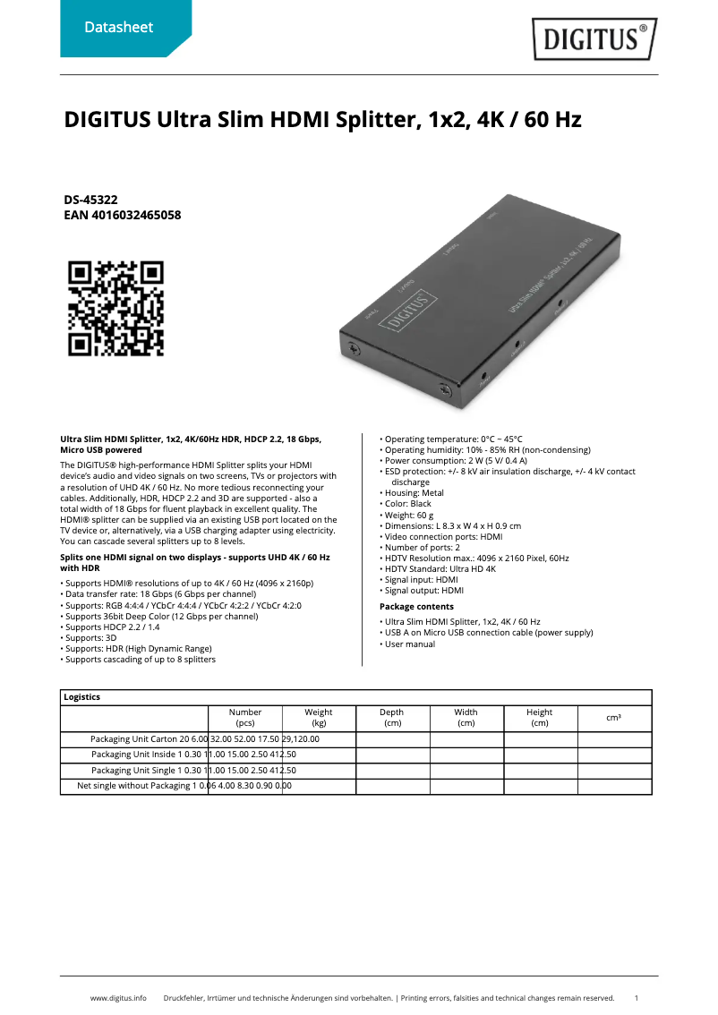 Page n°1 - Fiche technique Digitus DS-45322