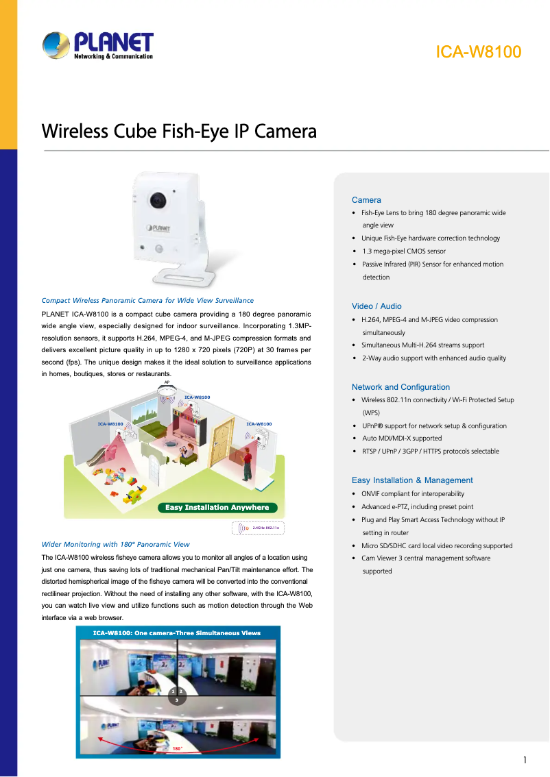 Page 1 de la notice Fiche technique Planet ICA-W8100