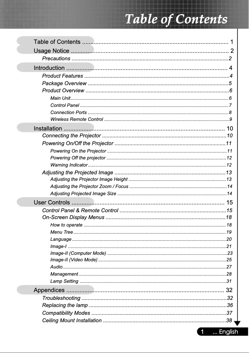 Page 1 de la notice Manuel utilisateur Optoma DS305
