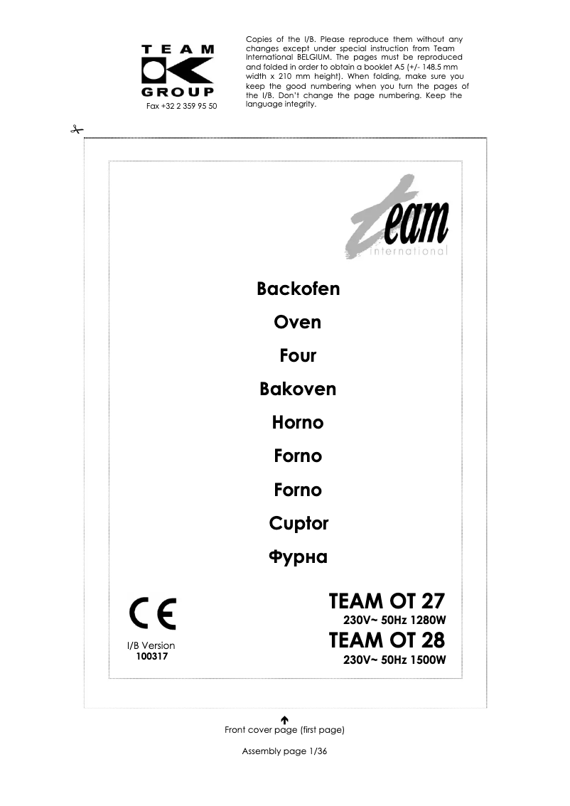 Page 1 de la notice Manuel utilisateur Team OT 28