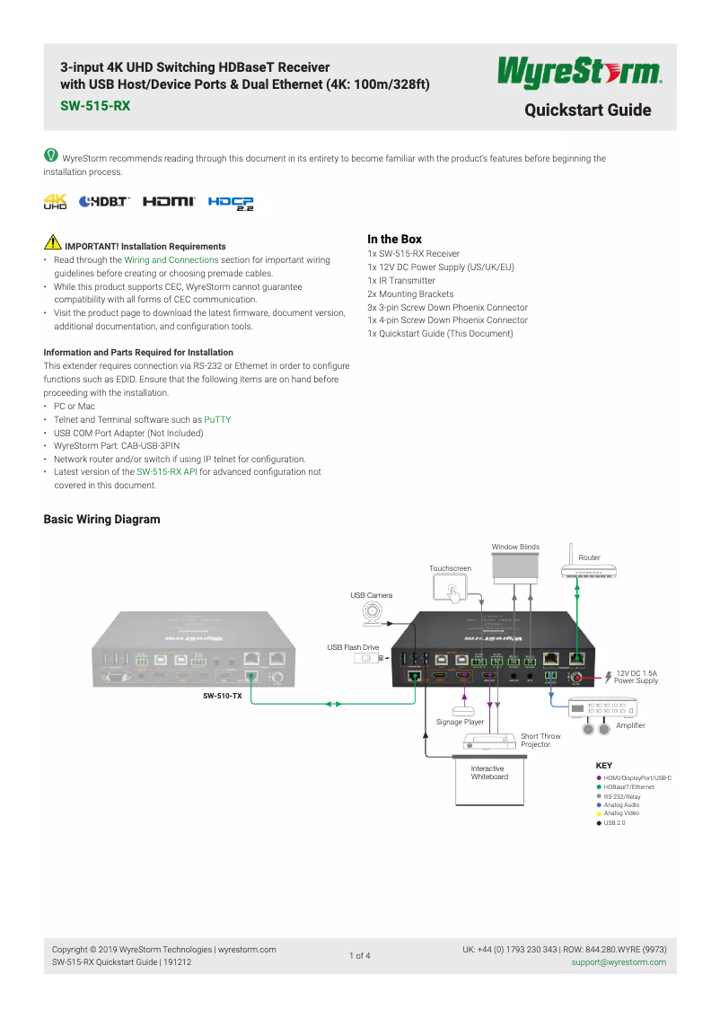 Page 1 de la notice Manuel utilisateur WyreStorm SW-515-RX