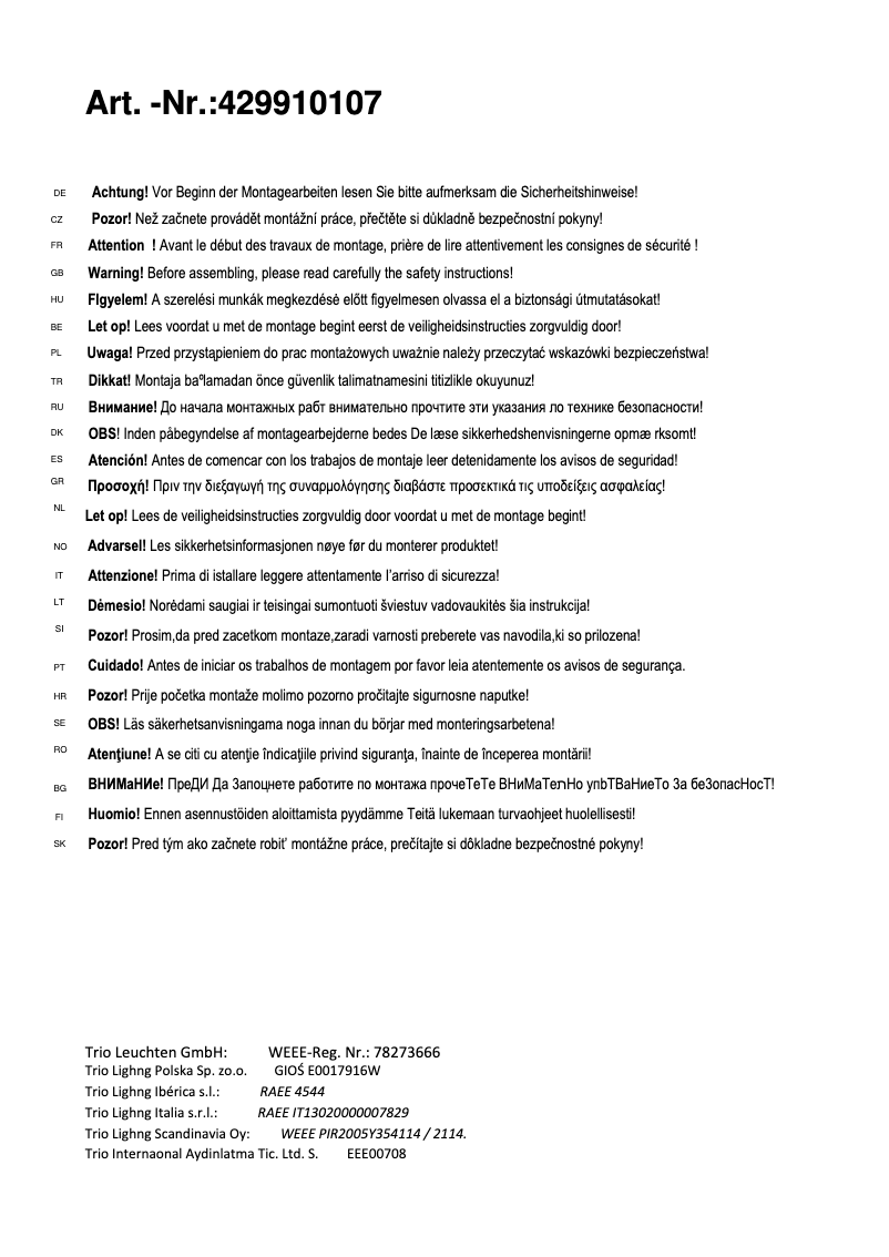 Page n°1 - Manuel utilisateur Trio Lighting Florestan 429910107