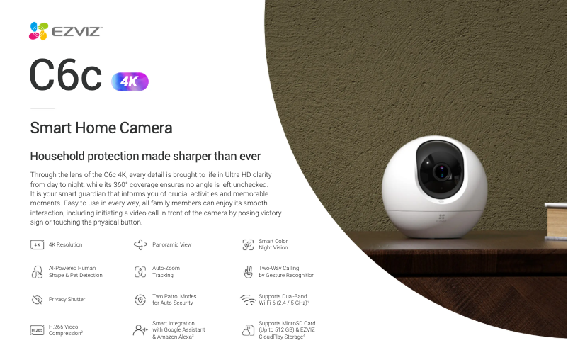 Page 1 de la notice Fiche technique EZVIZ C6C