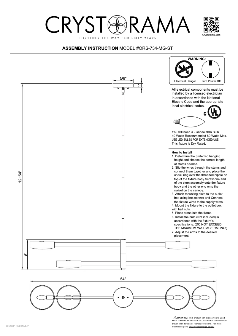 Page n°1 - Manuel utilisateur Crystorama Orson ORS-734-MG-ST