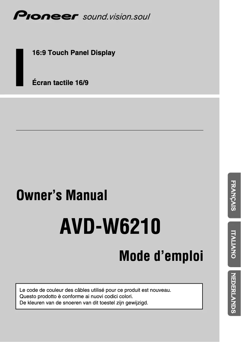 Page 1 de la notice Manuel utilisateur Pioneer AVD-W6210