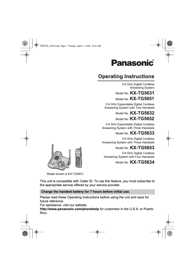 Image de la première page du manuel de l'appareil KX-TG5652