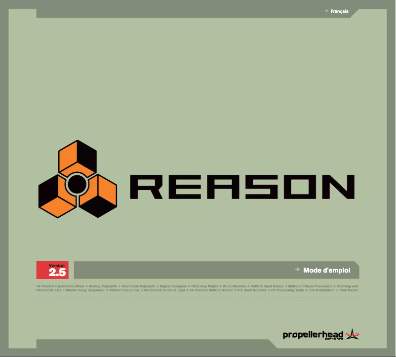 Page 1 de la notice Manuel utilisateur Propellerhead Reason 2.5