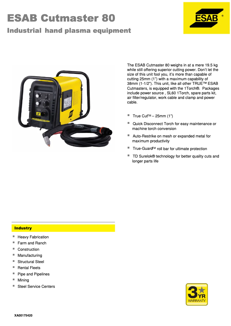 Page 1 de la notice Manuel utilisateur Esab Cutmaster 80