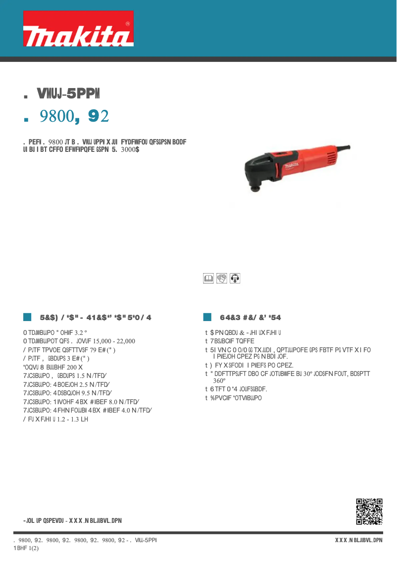 Page 1 de la notice Fiche technique Makita M9800KX2