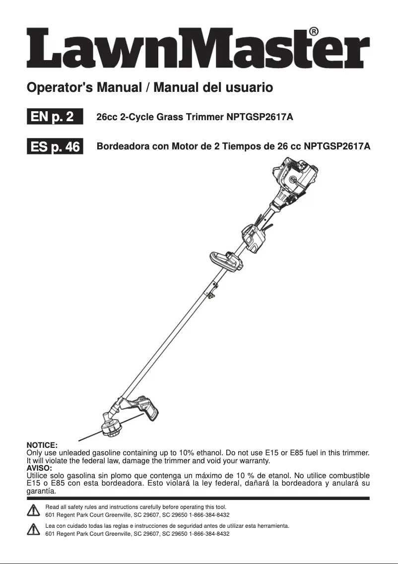 Page 1 de la notice Manuel utilisateur LawnMaster NPTGSP2617A