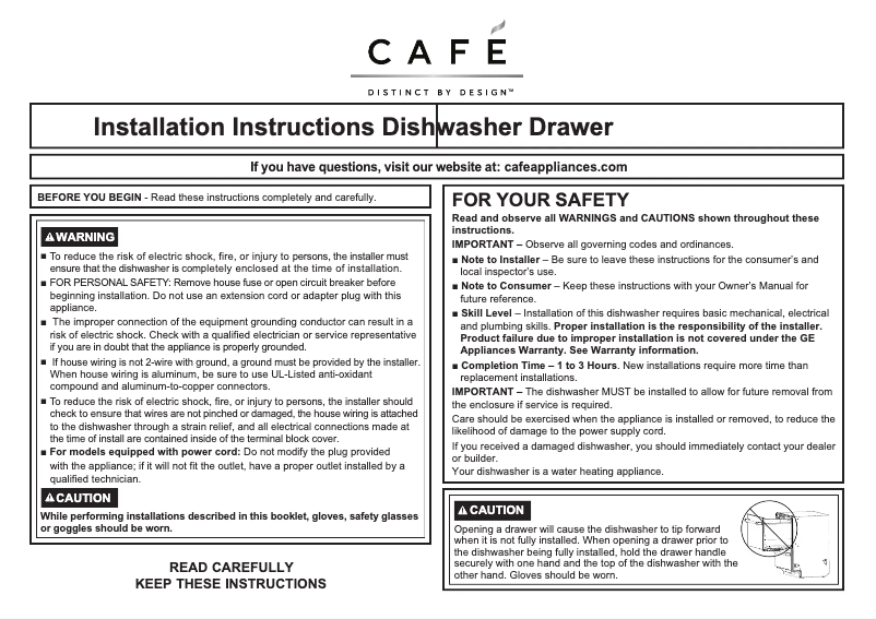 Page n°1 - Guide d'installation GE CDD420P3TD1