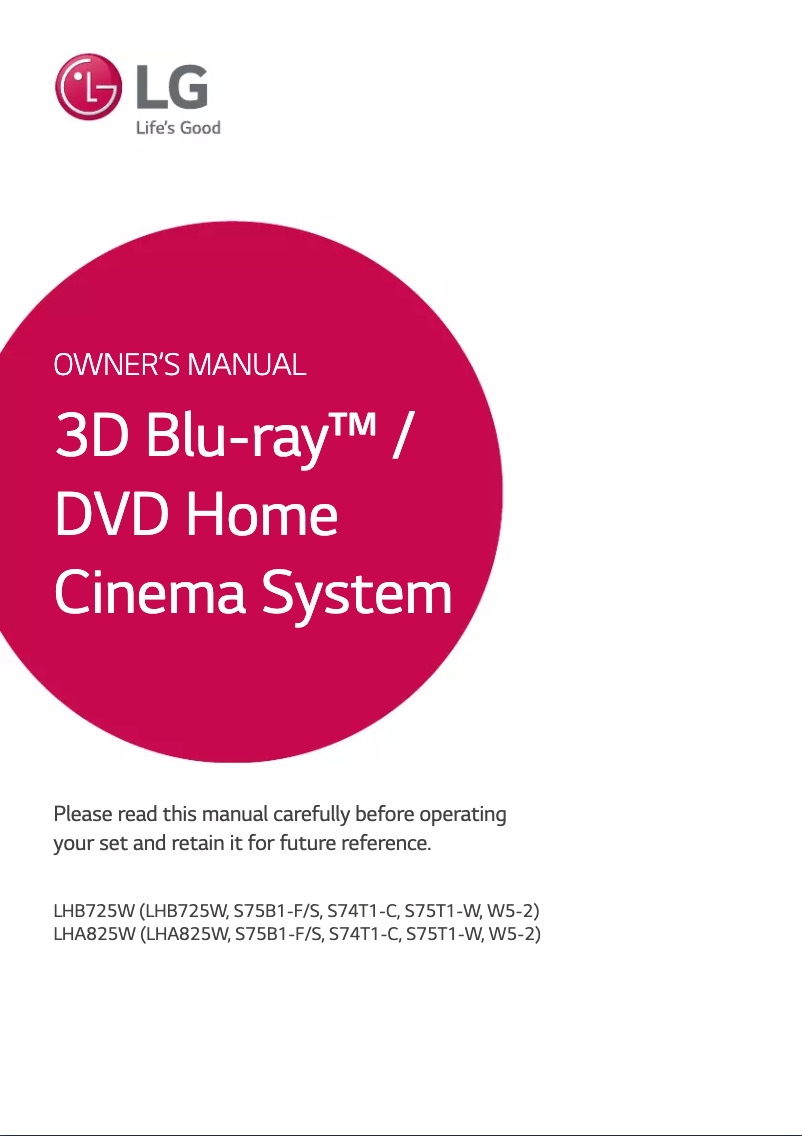 First page image of the manual for LHA825W