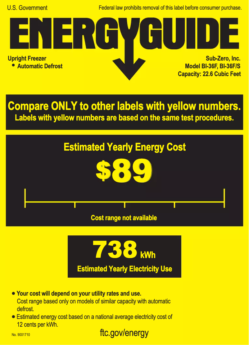 Page 1 de la notice Label énergétique Sub-Zero BI-36F/O-RH