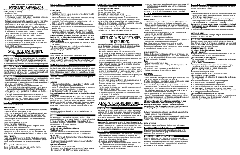 Page 1 de la notice Manuel utilisateur Applica BD Cordless SS Kettle 1.7 L