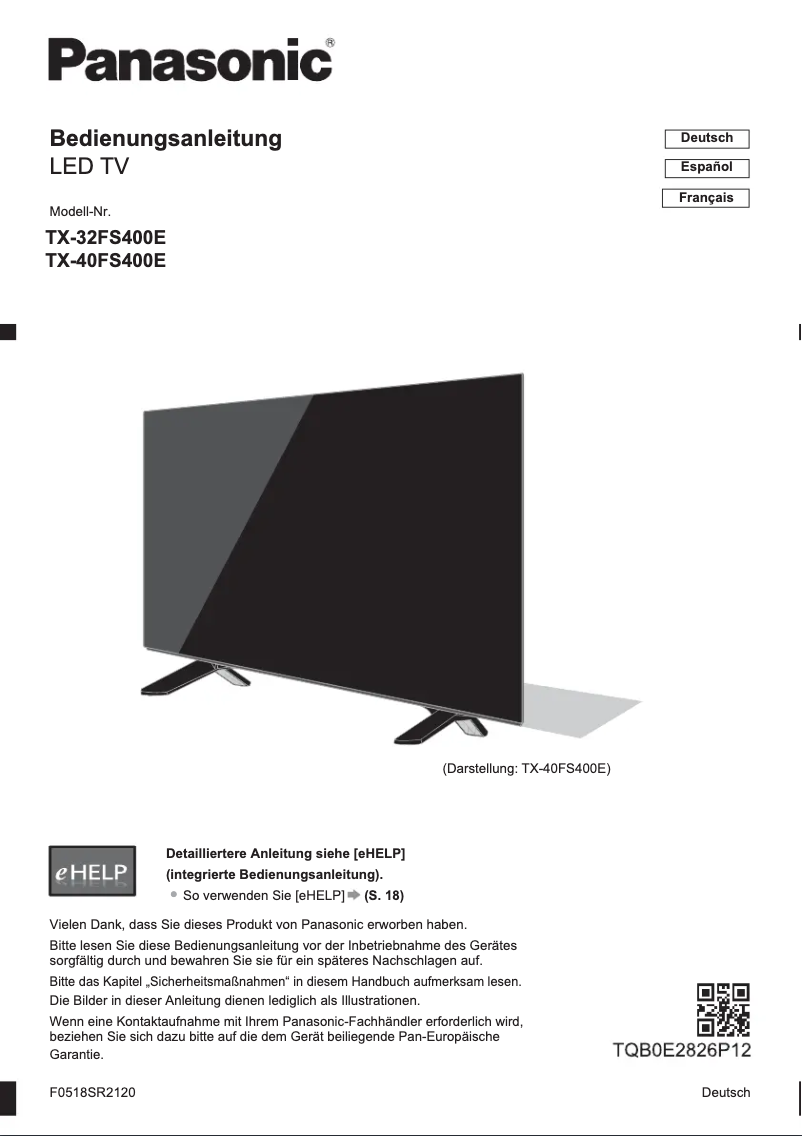 Page 1 de la notice Guide de démarrage rapide Panasonic TX-40FS400E
