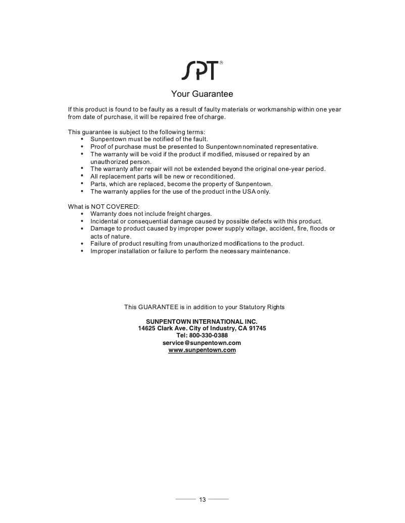 Page 1 de la notice Manuel utilisateur SPT SU-3882