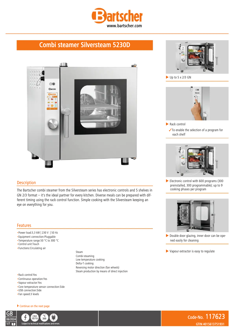 Page 1 de la notice Fiche technique Bartscher 117623
